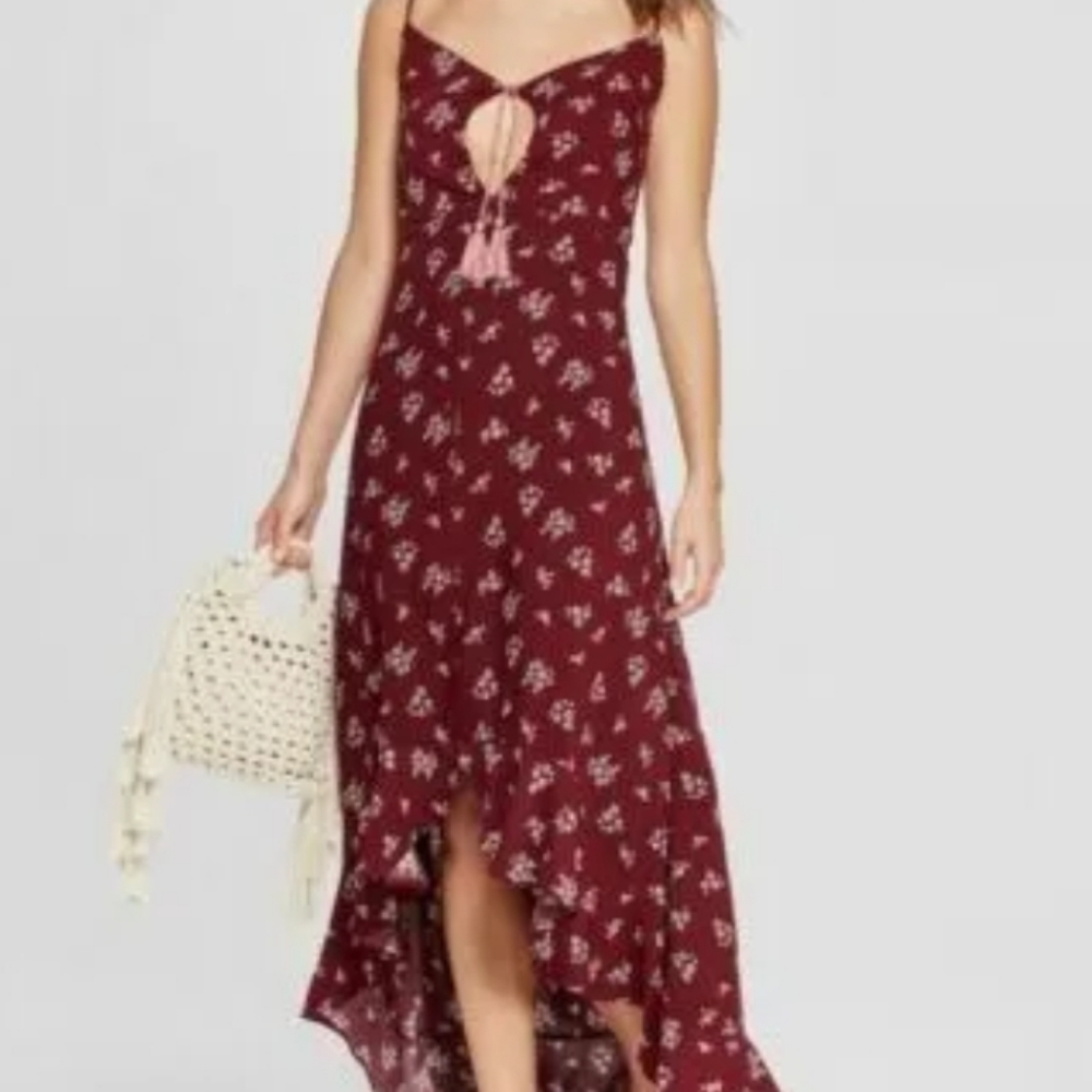 Xhilaration Burgundy Floral High Low Dress